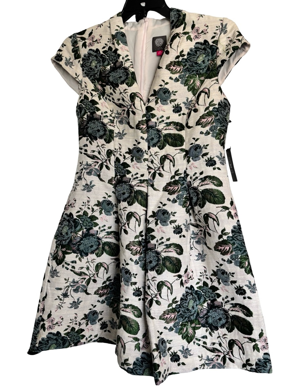 Vince Camuto Ivory Mini Dress with Green Floral Print